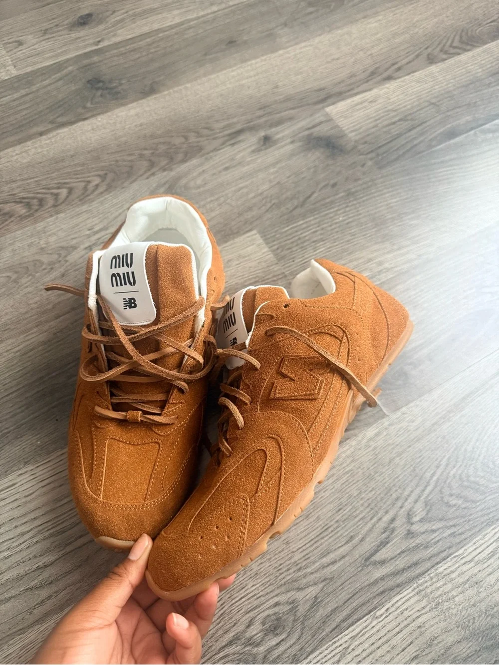 Miu Miu Men's Suede Sneakers in Cognac Brown